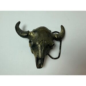 Texas Longhorn Solid Brass Belt‎ Buckle Bull Steer Cow Skull Vintage